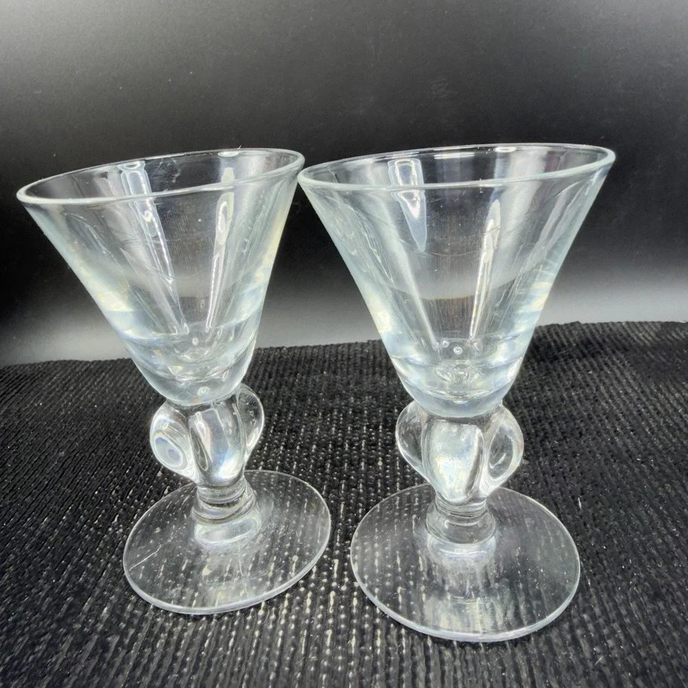 Vintage Seneca Ingrid Clear Elegant 3inch‎ Goblets Footed Cups Glasses Set 2